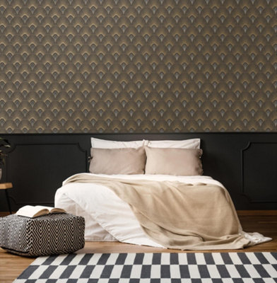 Sublime Art Deco Black/Gold Geometric Wallpaper