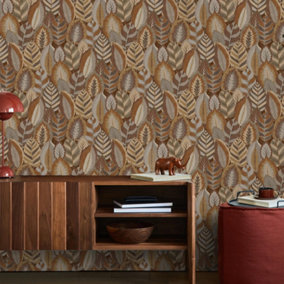 Sublime Arty Leaves Brown Wallpaper