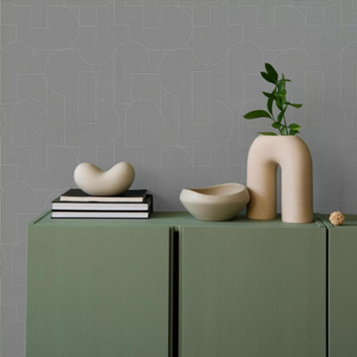 Sublime Mindful Living Sand Grey Geometric Wallpaper