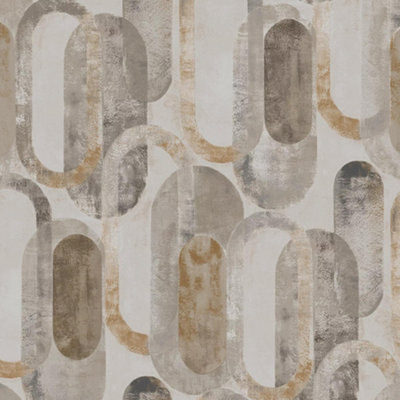Sublime Oval Shapes Sand Gold/Grey Geometric Wallpaper