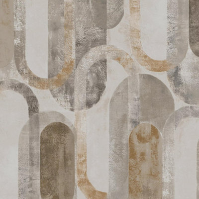 Sublime Oval Shapes Sand Gold/Grey Geometric Wallpaper