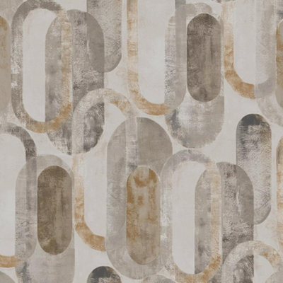 Sublime Oval Shapes Sand Gold/Grey Greometric Wallpaper