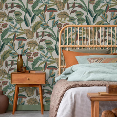 Sublime Paradise Arts Neutral Beige Leaves Wallpaper