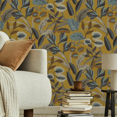 Sublime Paradise Arts Ochre Leaves Wallpaper