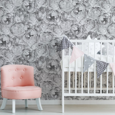 Sublime Posey Sparkle Floral Silver Wallpaper