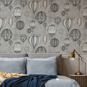 Sublime Up, Up and away Balloon Grey Wallpaper