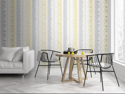 Sublime Yellow/Grey Summertime Floral Wallpaper