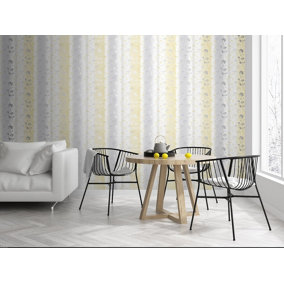 Sublime Yellow/Grey Summertime Floral Wallpaper