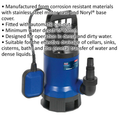 Submersible Dirty Water Pump - 217L/Min - Automatic Cut Out - 750W Motor - 230V