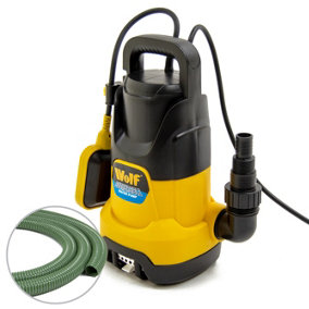 Submersible Water Pump Dirty & Clean Water Wolf 1100w, Float Switch + 10m Fast Flow 1.25"Hose