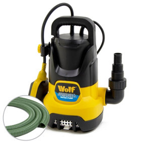 Submersible Water Pump Dirty & Clean Water Wolf 750w, Float Switch + 10m Fast Flow 1.25" Hose