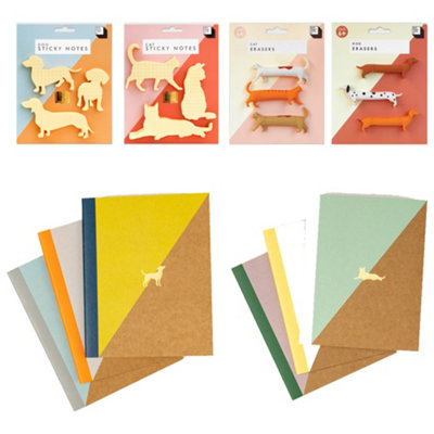 Suck UK Cats Cat & Dog Erasers, Sticky Notes & Notebooks Set
