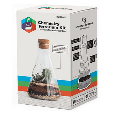 SUCK UK Chemistry Glasterrarium-kit voor planten en cactussen, vetplantenvaas, flessentuin met aarde, zand, actieve kool en kiezelstenen voor planten, biosphere, doe-het-zelf indoor tuin, cactuspon