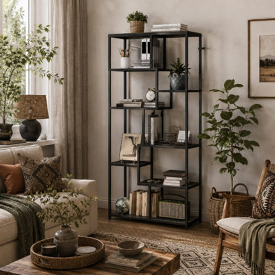 Sudina 7-Tier Metal and Polypropylene Geometric Display Bookcase 80W x ...