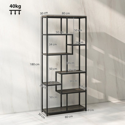 Sudina 7-Tier Metal and Polypropylene Geometric Display Bookcase 80W x ...