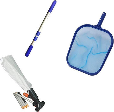 SUDS-ONLINE Swimming Pool Vacuum Cleaner & Pool Skimmer Net Set with Telescopic Pole With Net Leaf Bag, Portable Pool Maintenance