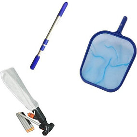 SUDS-ONLINE Swimming Pool Vacuum Cleaner & Pool Skimmer Net Set with Telescopic Pole With Net Leaf Bag, Portable Pool Maintenance