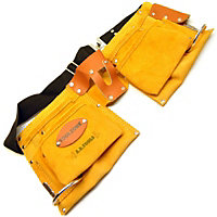 Suede Leather 10 Pocket Double Tool Roll Pouch Holder with Adjustable Belt