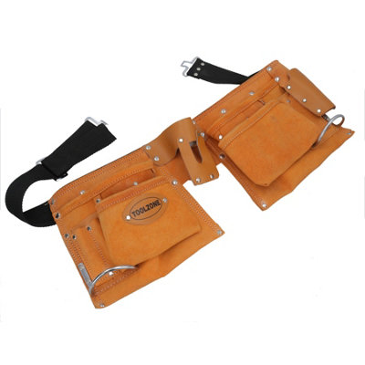 Suede Leather 10 Pocket Double Tool Roll Pouch Holder with Adjustable Belt