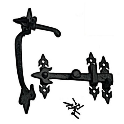 Suffolk Latch Antique Black Fleur De Lys Thumb Latch Cast Iron - Indoor/Outdoor