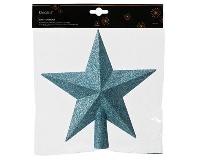 Sugar Blue Christmas Tree Star Topper Glitter Plastic Tree Decoration 20cm