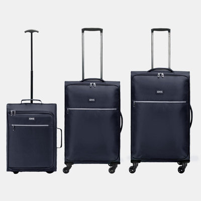 Suitcase Luggage Set of 3 Soft Travel 4 Wheels Trolley Bag Lightweight, Navy