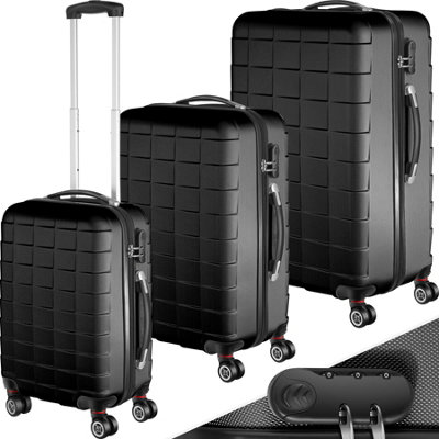 Suitcase Set - 3 hard-shell suitcases with telescopic handle, removable wheels  -  black