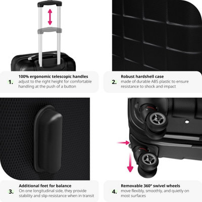 Suitcase Set - 3 hard-shell suitcases with telescopic handle, removable wheels  -  black