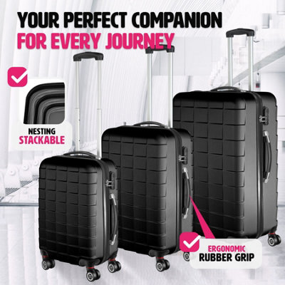 Suitcase Set - 3 hard-shell suitcases with telescopic handle, removable wheels  -  black