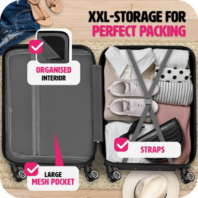 Suitcase Set - 3 hard-shell suitcases with telescopic handle, removable wheels  -  black