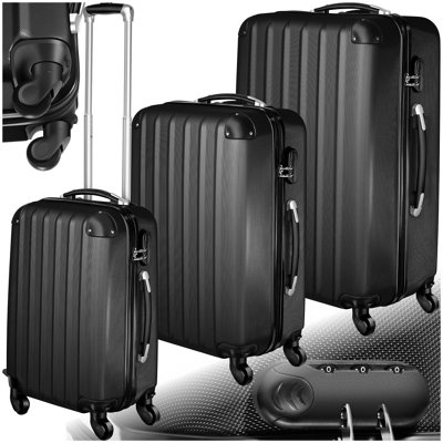 Suitcase Set - 3 hard-shell suitcases with telescopic handle, swivel wheels  -  black