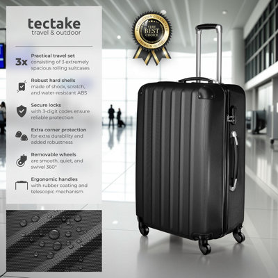 Suitcase Set - 3 hard-shell suitcases with telescopic handle, swivel wheels  -  black
