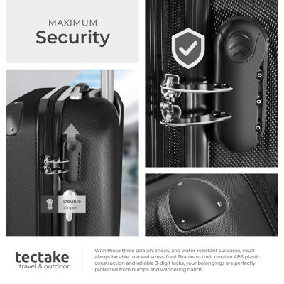Suitcase Set - 3 hard-shell suitcases with telescopic handle, swivel wheels  -  black