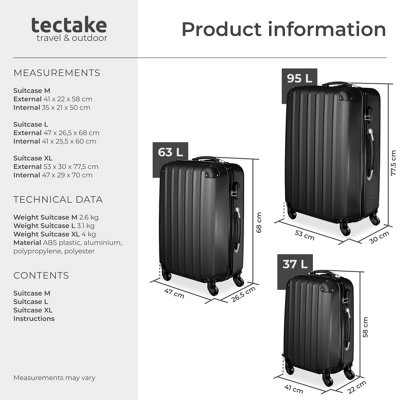 Suitcase Set - 3 hard-shell suitcases with telescopic handle, swivel wheels  -  black