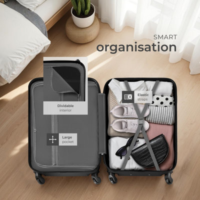 Suitcase Set - 3 hard-shell suitcases with telescopic handle, swivel wheels  -  black