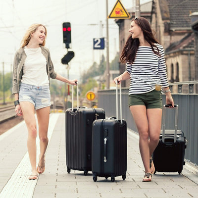 Suitcase Set - 3 hard-shell suitcases with telescopic handle, swivel wheels  -  black