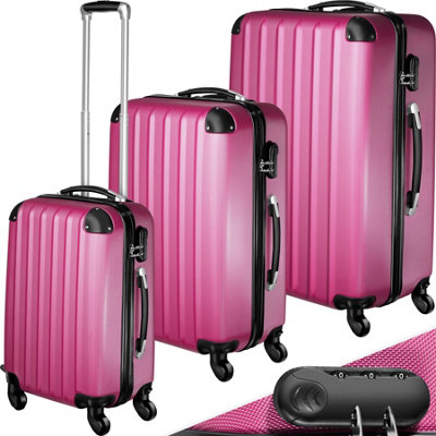 Suitcase Set - 3 hard-shell suitcases with telescopic handle, swivel wheels  -  pink