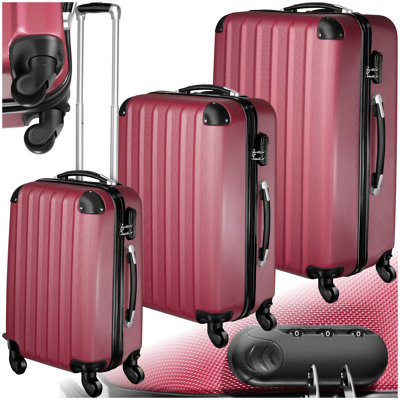 Suitcase Set - 3 hard-shell suitcases with telescopic handle, swivel wheels  -  red