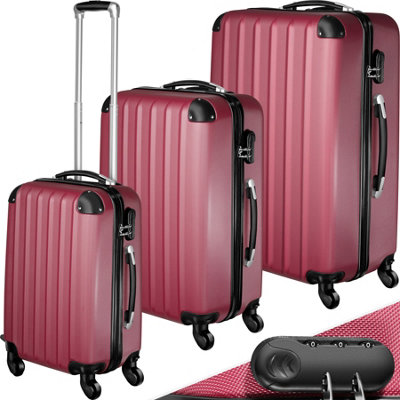 Suitcase Set - 3 hard-shell suitcases with telescopic handle, swivel wheels  -  red