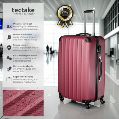 Suitcase Set - 3 hard-shell suitcases with telescopic handle, swivel wheels  -  red