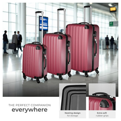 Suitcase Set - 3 hard-shell suitcases with telescopic handle, swivel wheels  -  red