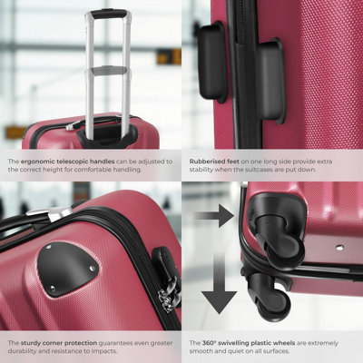 Suitcase Set - 3 hard-shell suitcases with telescopic handle, swivel wheels  -  red