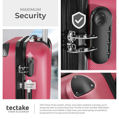 Suitcase Set - 3 hard-shell suitcases with telescopic handle, swivel wheels  -  red