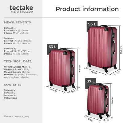 Suitcase Set - 3 hard-shell suitcases with telescopic handle, swivel wheels  -  red