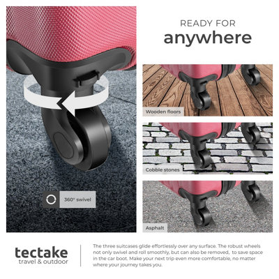 Suitcase Set - 3 hard-shell suitcases with telescopic handle, swivel wheels  -  red