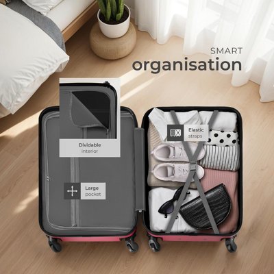 Suitcase Set - 3 hard-shell suitcases with telescopic handle, swivel wheels  -  red