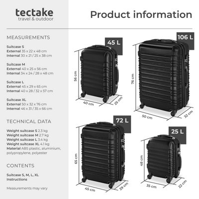 Suitcase Set - 4 hard-shell suitcases with telescopic handle, swivel ...