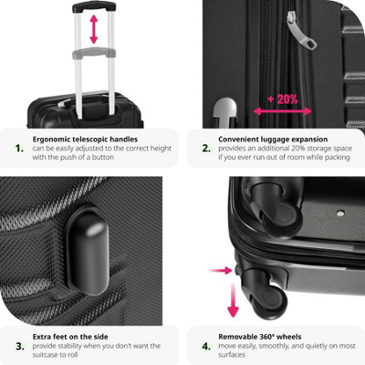 Suitcase set 4-piece lightweight hard shell - black
