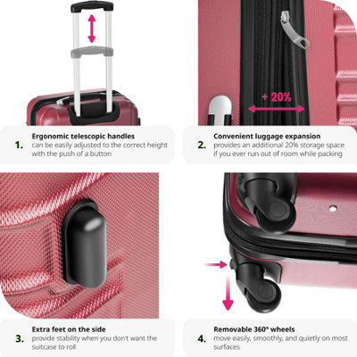 Suitcase set 4-piece lightweight hard shell - burgundy