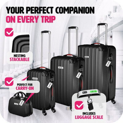Suitcase Set Cleo - 4 pieces, 3 suitcases, 1 beauty case including luggage scales and tags - black